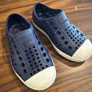 Native Dark Blue Perforated Shoes with White Toe